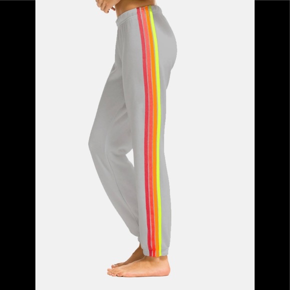 Aviator Nation Pants - NEW Aviator Nation 4 Stripe Neon Sweatpants (light grey)